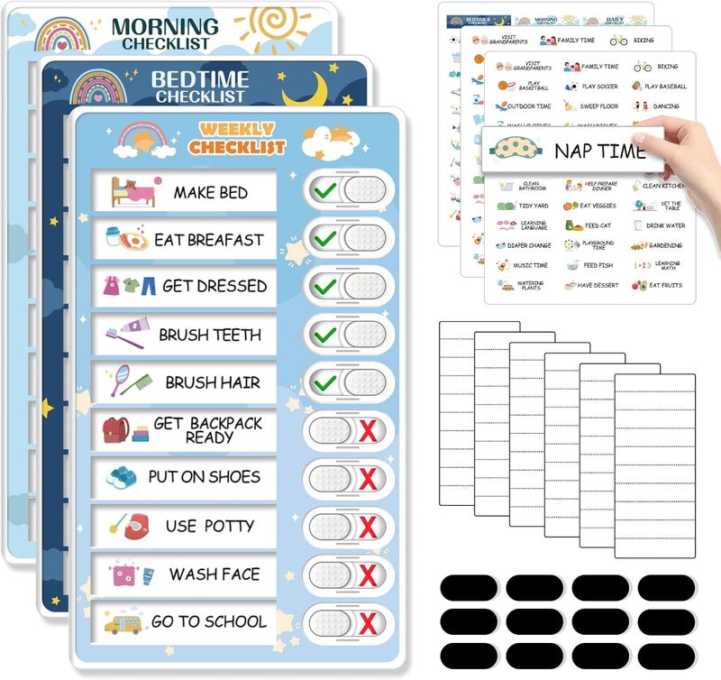 CustomMaster 3 in 1 Bedtime/Morning/Weekly Routine Chart for Kids, Magnetic Chore Chart for Kids, Visual Schedule for Kids Toddlers Schedule Board for Home - Image 1